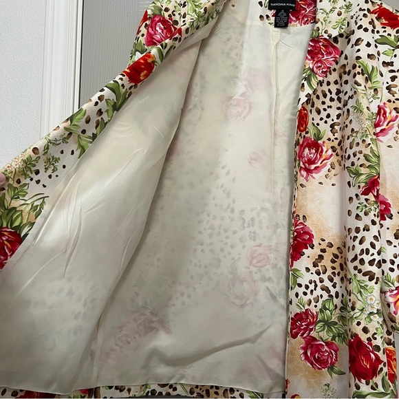 Sandra King 16 Silk Linen Blend Animal Print Floral Open Front Blazer Jacket R9 - Picture 6 of 7